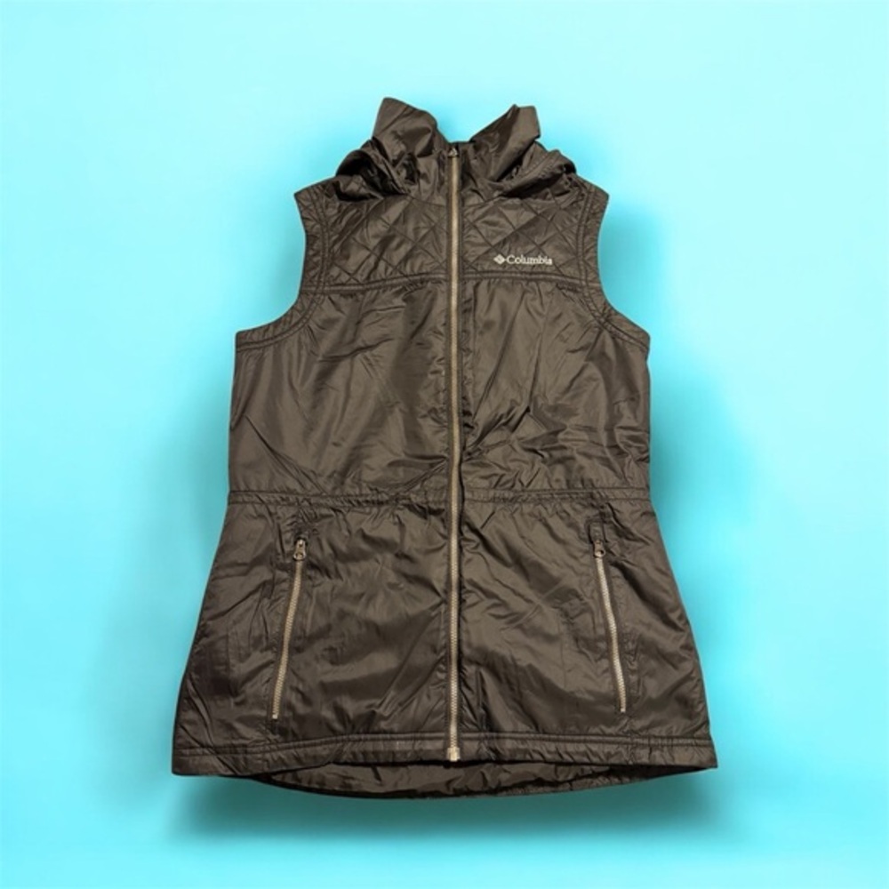 Columbia Black Women’s Hooded Puffer Vest Small – Lightweight, Zip-Up